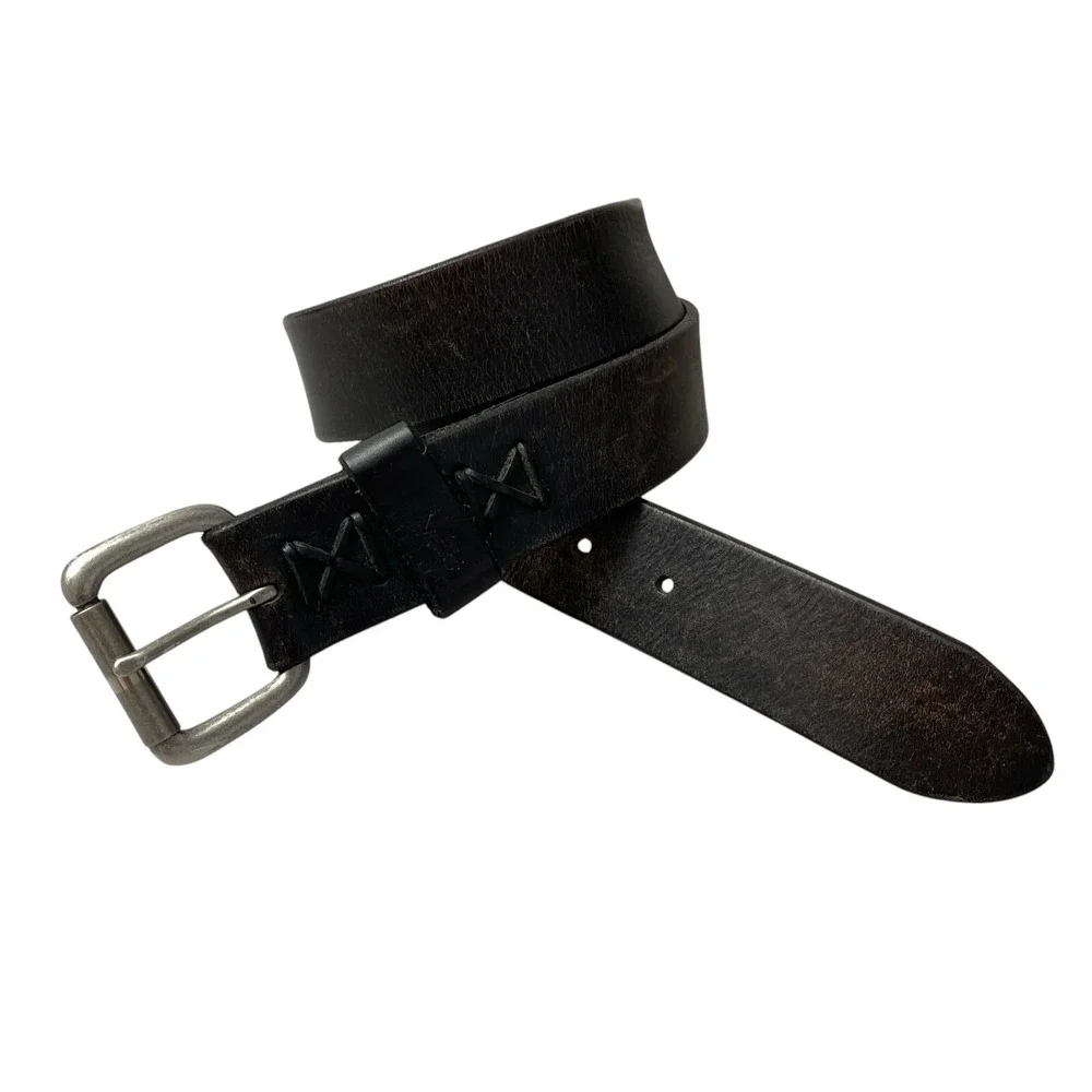 Polo Ralph Lauren Leather Belt Mens 38 Brown Silver Buckle Distressed Pony Prep